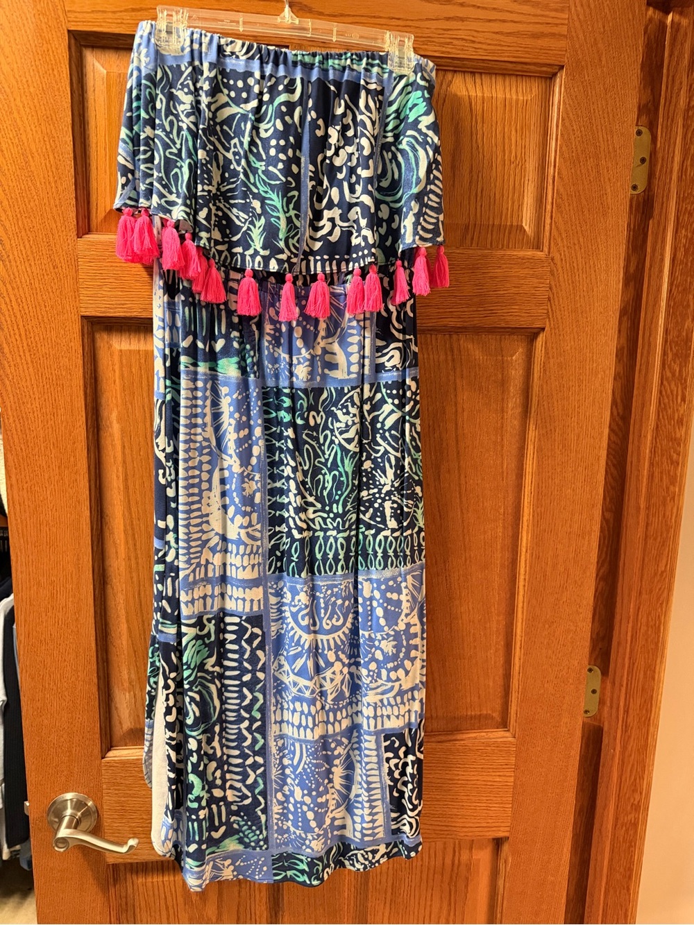 Navy & Teal Printed Tassel Maxi dress
